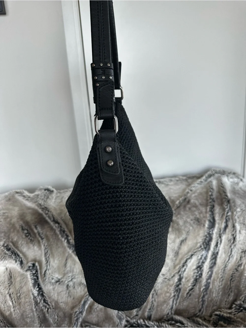 The Sak Black Woven Shoulder Bag with Front Zip